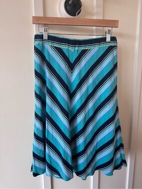 Striped Turquoise and Navy Skirt vintage Betty Barclay lined euro 38 size 10